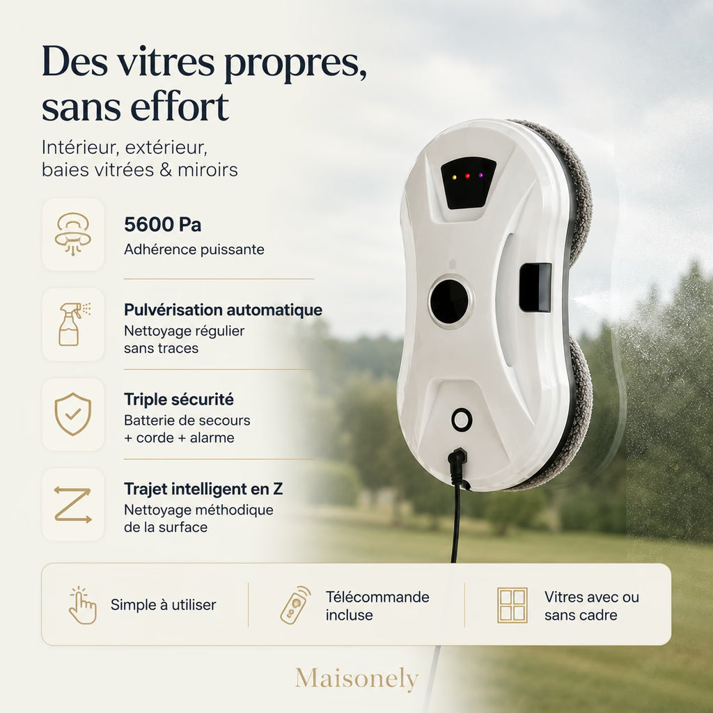 Robot Lave-Vitre Automatique 5600 Pa — Pulvérisation Intelligente & Anti-Chute