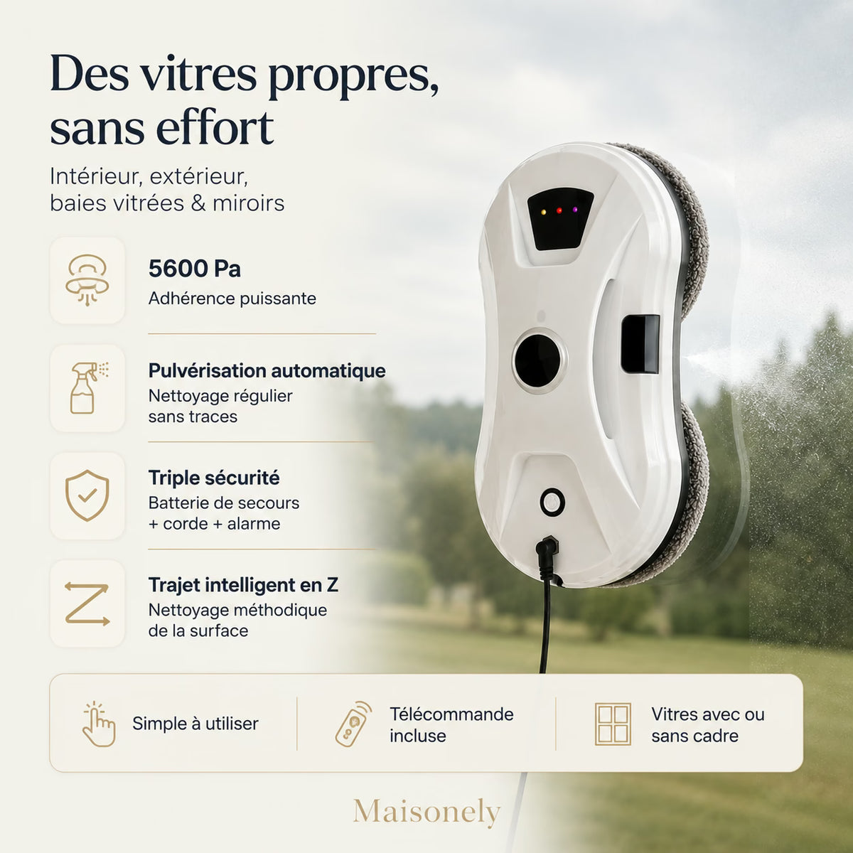 Robot Lave-Vitre Automatique 5600 Pa — Pulvérisation Intelligente & Anti-Chute